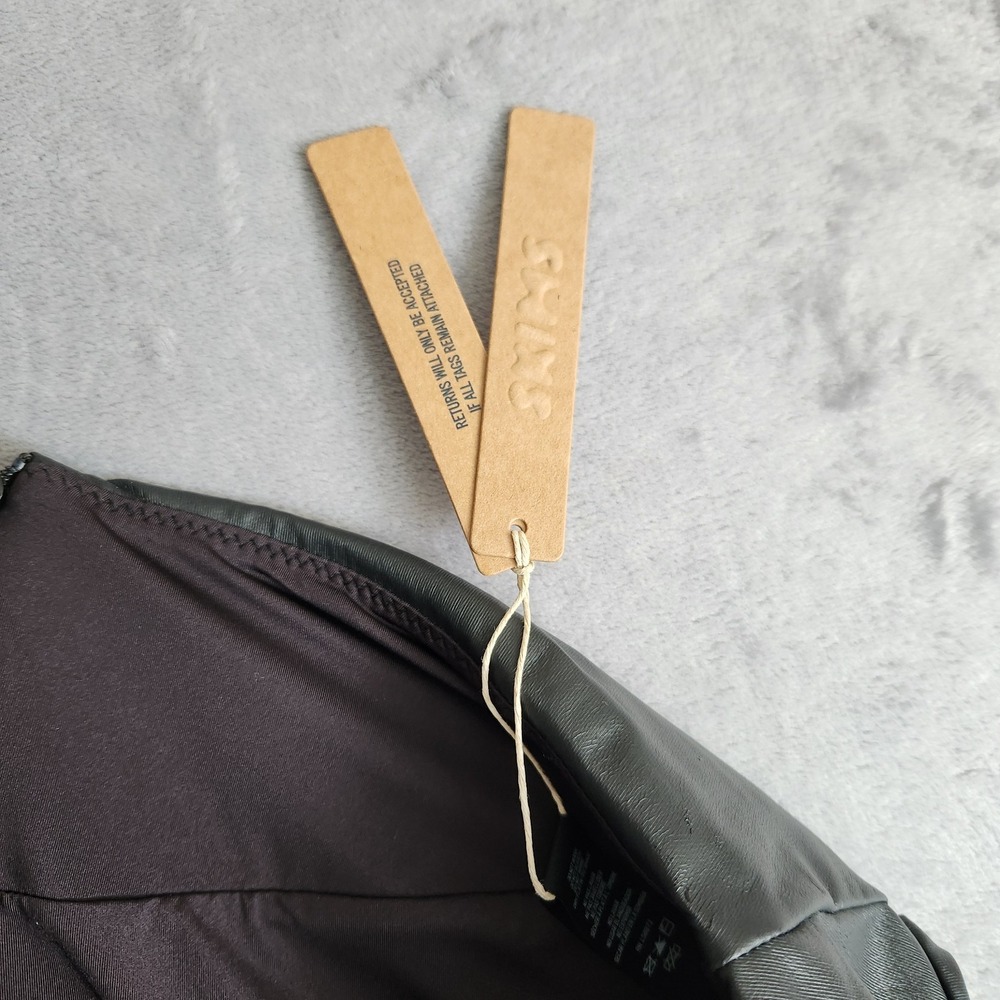 New Skims Vegan Faux Leather Skirt Swim Cover-Up Long Black Slit Onyx Lined NWT - Picture 4 of 12